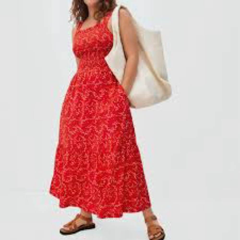 Everlane Red Printed Smock Maxi Dress